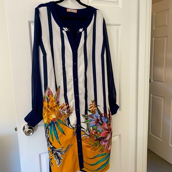 Dresses & Skirts - Floral Pattern Stripe Adornment Bottom Down Dress